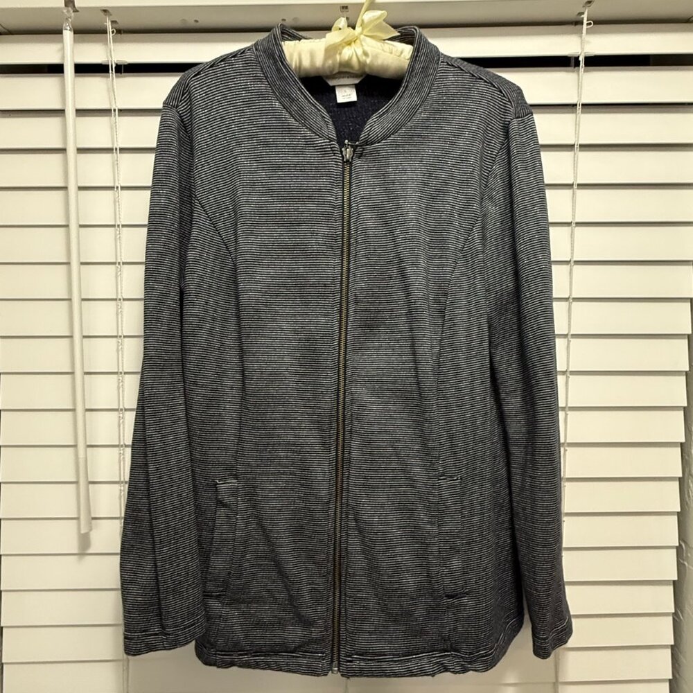 Christopher Banks Women's black and silver crew neck long sleeve jacket; Size L